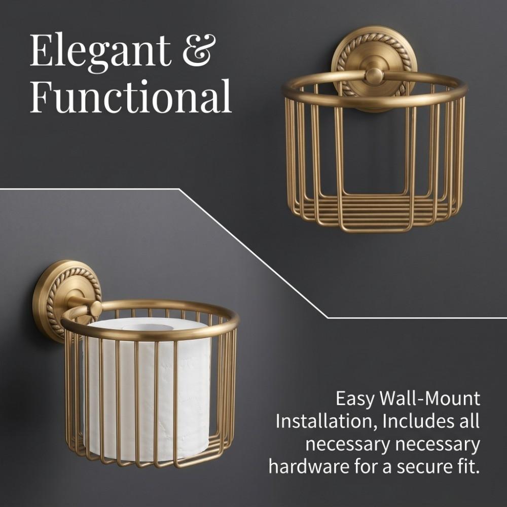 Antique Brass Toilet Paper Holder Hollow Out Tissue Roll Basket Bathroom Restroom Toilet