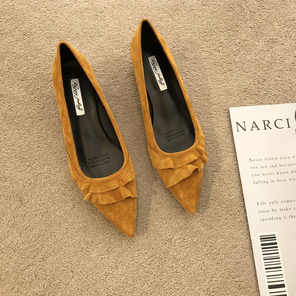 Остроносые французские туфли с открытым верхом на толстом каблуке из замши, женские 2025, новая мягкая подошва, универсальные, для юбки, для работы, вечерние туфли