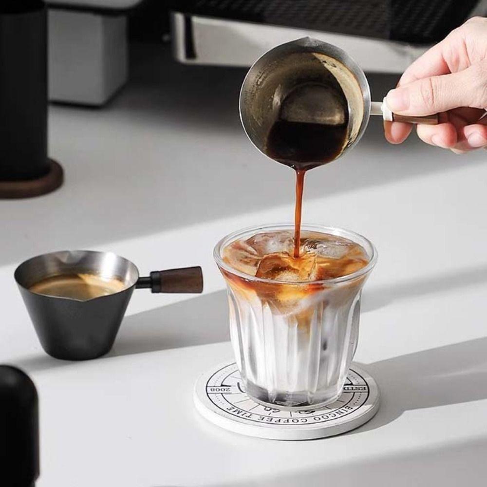 Деревянная ручка Мерная чашка для кофе Нержавеющая сталь Чашка для наливания Мерная дозировочная чашка для эспрессо Молоко