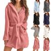 Autumn  Winter Women Bath Robe Fluffy Plush Pyjamas Ladies Sexy Hooded Dressing Solid Color Gown Warm Bathrobe Female Loungewear