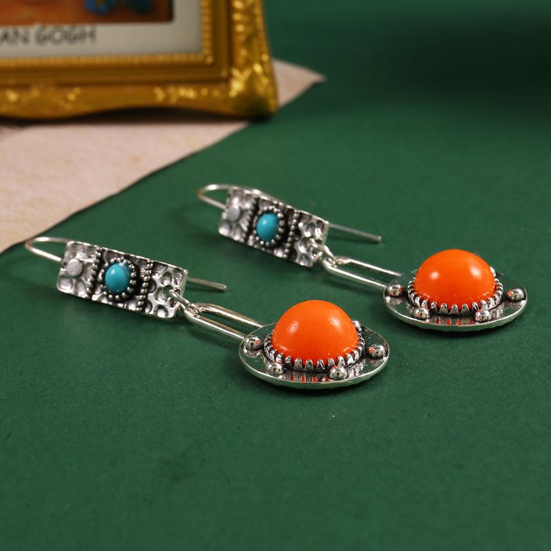 Богемные серьги-подвески кораллового цвета из цинкового сплава, инкрустированные синтетическими драгоценными камнями, кулон, винтажные серьги-крючки, ювелирные изделия для помолвки и вечеринки