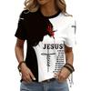 Модная повседневная спортивная футболка с круглым вырезом и принтом 'Jesus' новый женский топ с коротким рукавом