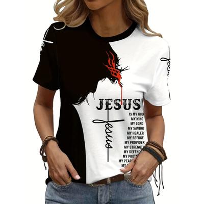 Модная повседневная спортивная футболка с круглым вырезом и принтом 'Jesus' новый женский топ с коротким рукавом