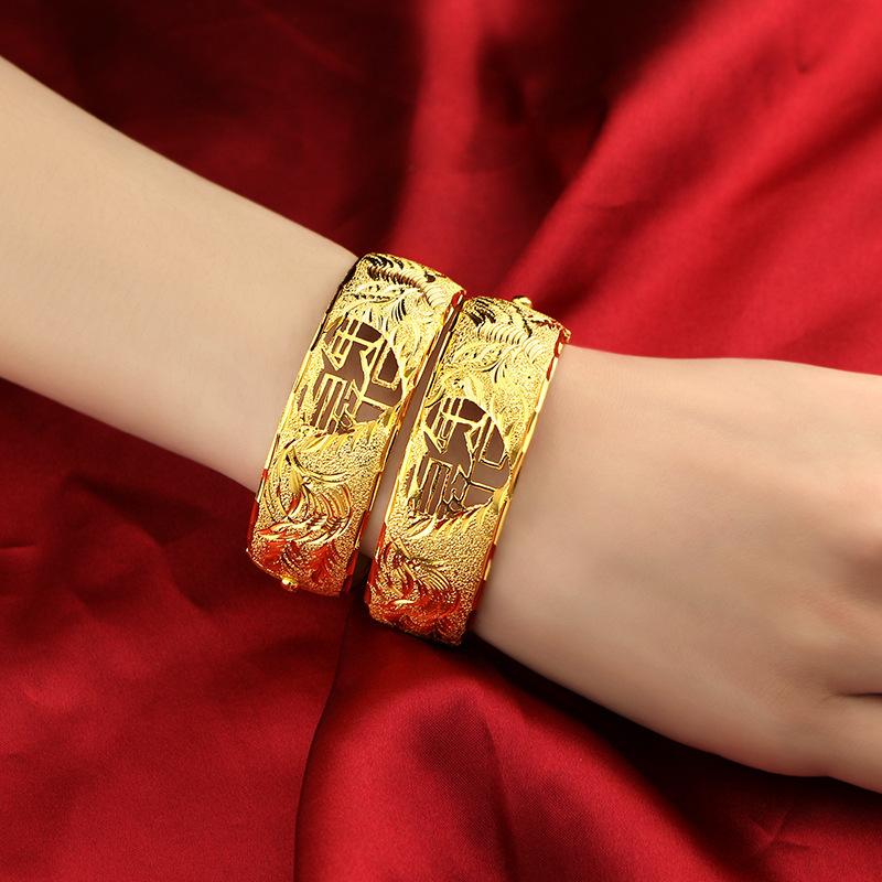 Новый свадебный браслет золотого цвета, широкий выпуск, браслет «Столетняя любовь Дракона Феникса», свадебные украшения для невесты