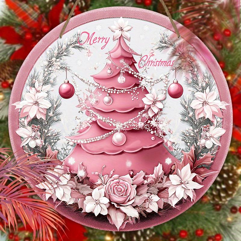 Деревянная розовая рождественская табличка, круглое украшение «Счастливого Рождества» для декора на входную дверь, стену, идеальный рождественский подарок