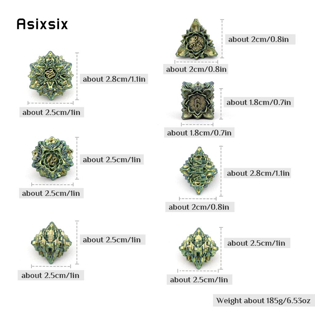 7 Pcs Green Yellow Lotus Flower  Metal Dice Solid Metal Polyhedral Dice Set Suitable for Role-Playing RPG  Board Game Card Game