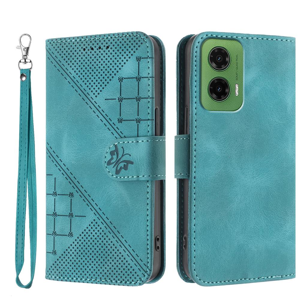 For Motorola Moto G35 5G Leather Wallet Case Butterfly Flower Imprinted Phone Cover with Strap