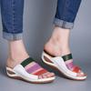 Fashion Wedge Slippers Women's Summer New Vintage Hollow Thick Soled Slippers Match Color Word with Women's Shoes