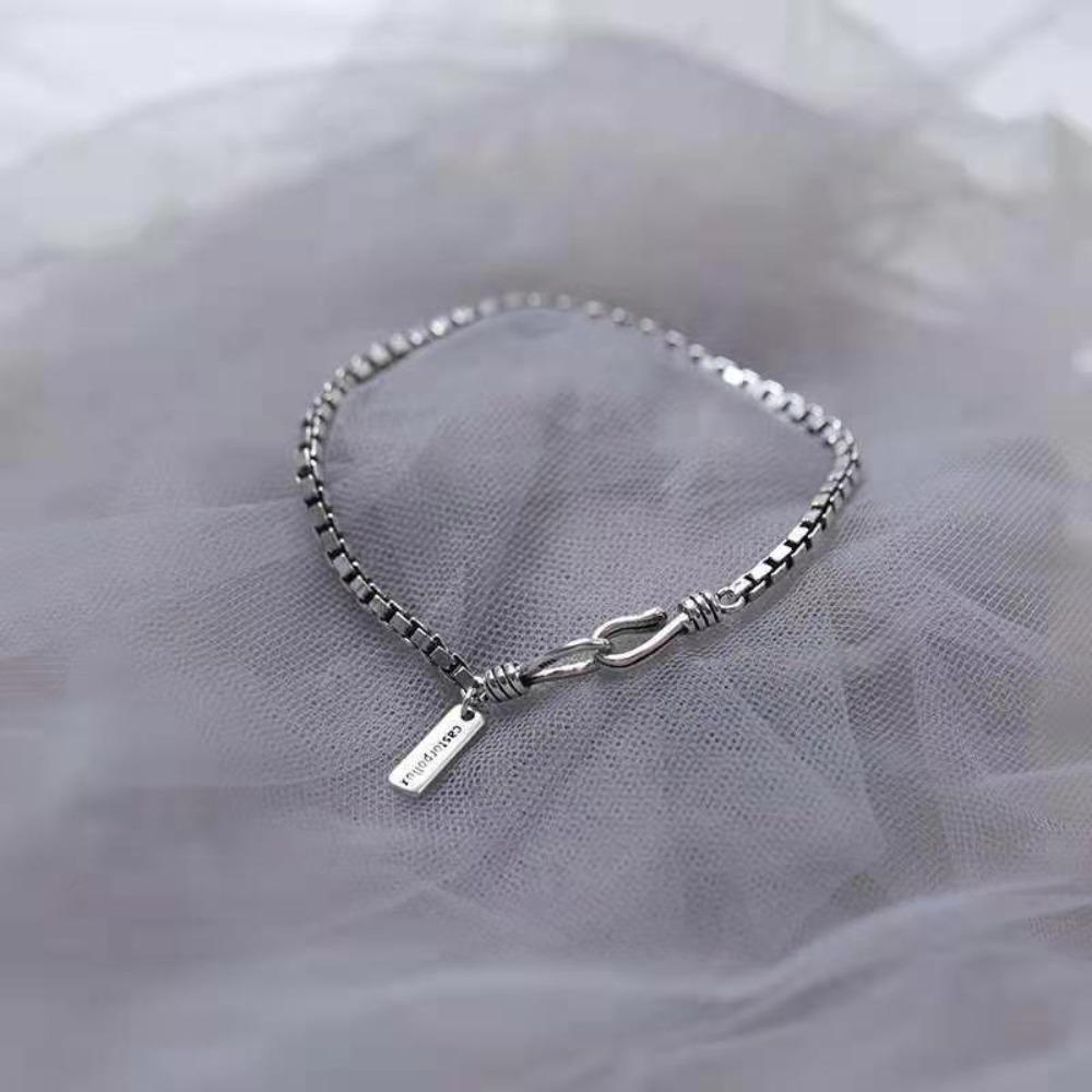 Браслет геометрический из стерлингового серебра 925 пробы Простой браслет Украшения Новый Винтажный Массивный Плетение "Коробка" Женский