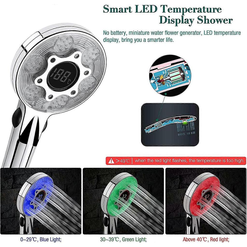 Pommeau de Douche LED, 3 Couleurs Douchette Douche avec Affichag de Temprature, Douchette Douche Salle de Bain, Pommeau Douche Economiseur D'eau, Tte 