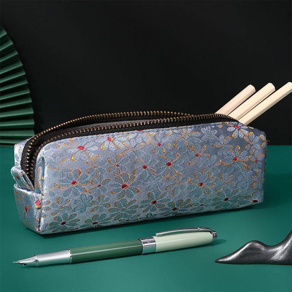 Большая вместительная сумка для ручек, ретро-многофункциональный китайский пенал с вышивкой, шелковая парчовая сумка для хранения, подарок студентам