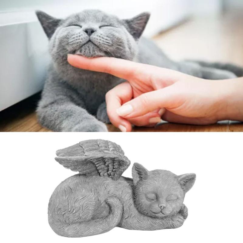 Памятная статуэтка питомца Смола Спящий питомец Ангел Садовая скульптура Для памятника питомцу Надгробный камень Украшение Ангел Кот