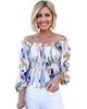 Abstract Print Frill Off Shoulder Blouse
