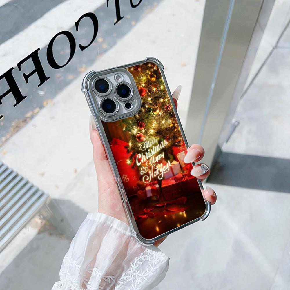 Чехлы для телефонов Ae115 Merry Christmas Happy New Year из гальванизированного ТПУ для iPhone 16 15 13 11 Pro Max 14 Plus Infinix Smart 8 с четырьмя углами защиты