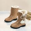 Теплые ботинки для девочек с бантом, детские зимние ботинки с мехом, плюшевые, зимние новые модные детские сапоги принцессы на водонепроницаемой платформе 2024 года