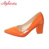 Fashion Aphixta Plus Size 35-53 Hot Sale 2.75Inch Square Heel Patent Leather Shoes Women Pumps Red Sole Work Pointed Toe