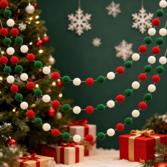 Yousheng Christmas Ornament 20 Ball Cute Pastel Pompom Strings Colorful Pom Pom Garland for Holiday Parties Home Decoration