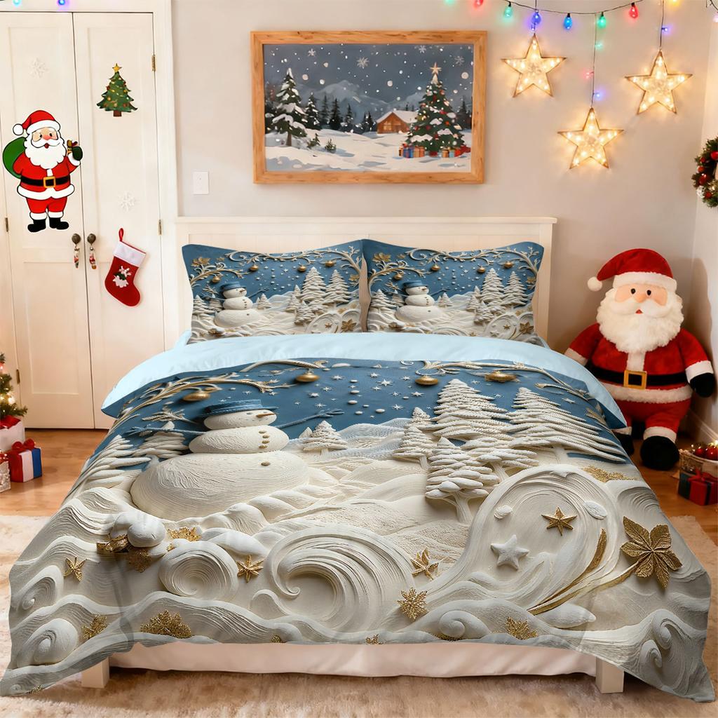 Рождественский Снеговик Трехпредметный Пододеяльник Индивидуальная Цифровая Печать Комплект Постельного Белья Дистрибуция