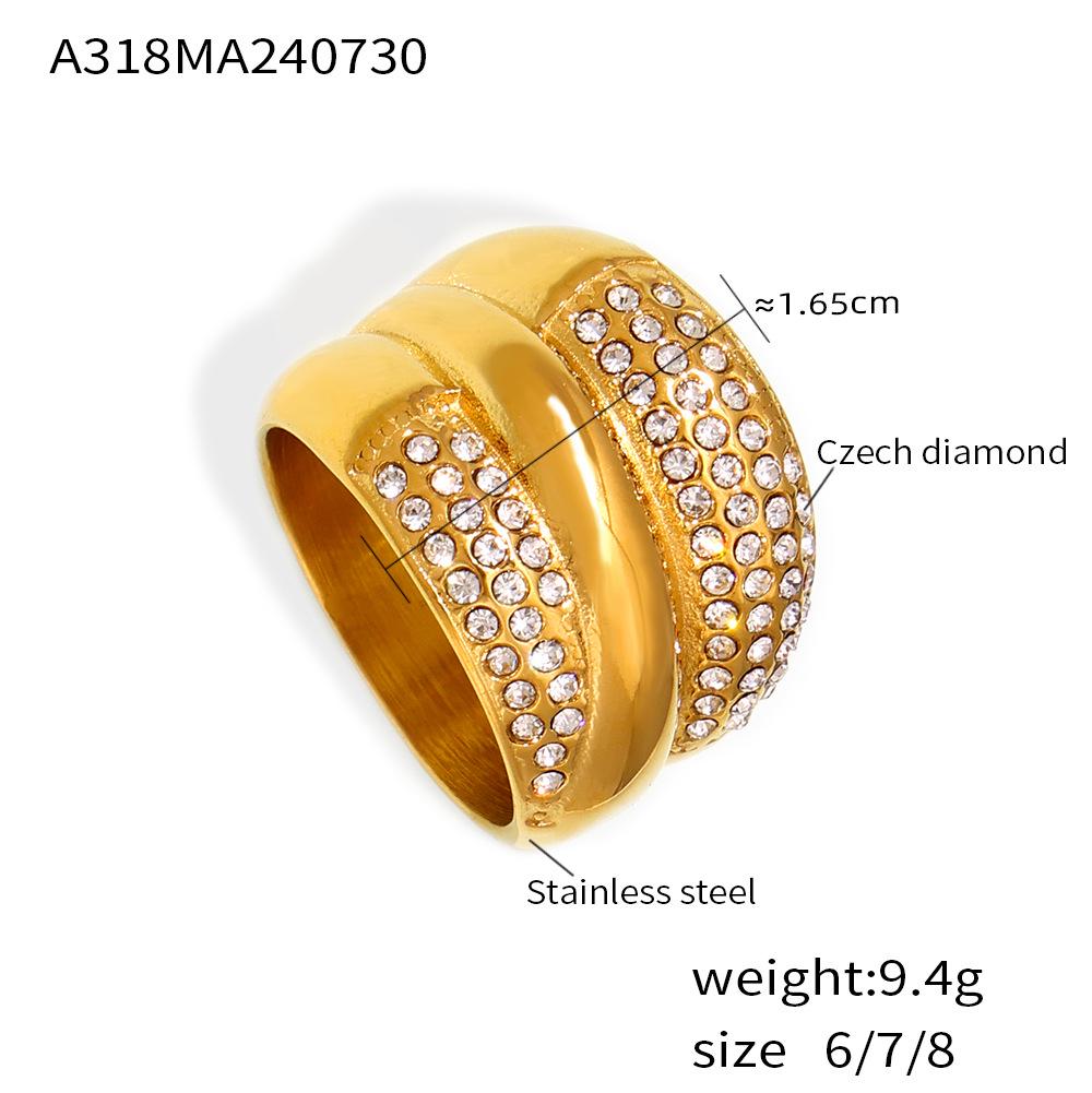 Европейско-американское геометрическое многослойное кольцо с бриллиантами, хип-хоп мода, дизайн из нержавеющей стали с покрытием из 18-каратного золота