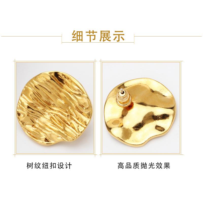 European and American personalized fashion round texture earrings, studs, titanium steel plated with 18k gold ins wind earrings, women's jewelry