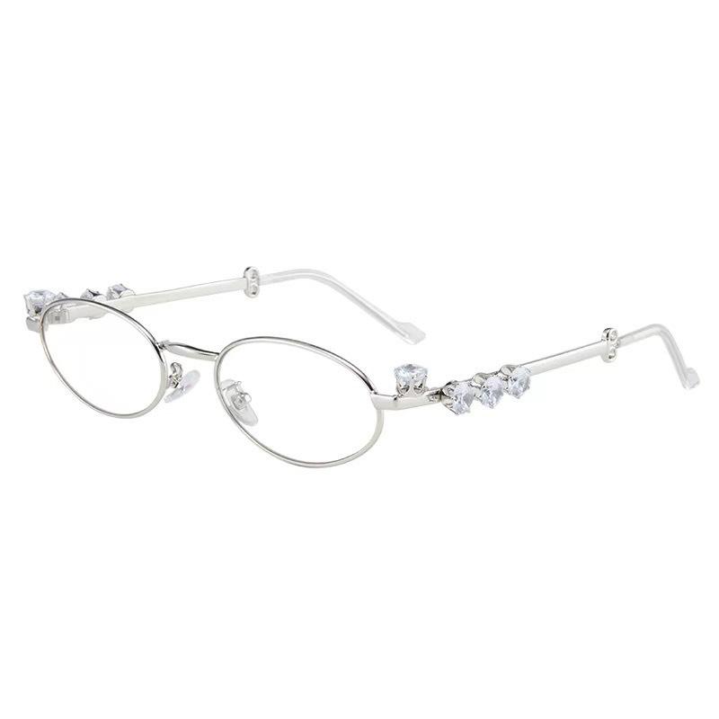 Retro Metal Oval Inlaid Diamond Gm Glasses Trendy High-End Small Frame Round Face Myopia With Degree Frame