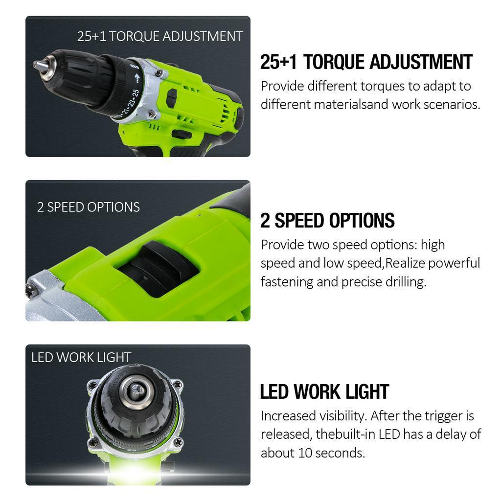 Отвертка-шуруповерт и светодиодный рабочий фонарь и аккумулятор 8400 мАч 25+1 Н.м Электрическая аккумуляторная дрель 68 В