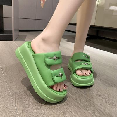 Модные новинки 2024 года, летние женские сандалии на высоком каблуке, женские пляжные шлепанцы на платформе, массивные шлепанцы, женские 6,5 см, женские шикарные тапочки