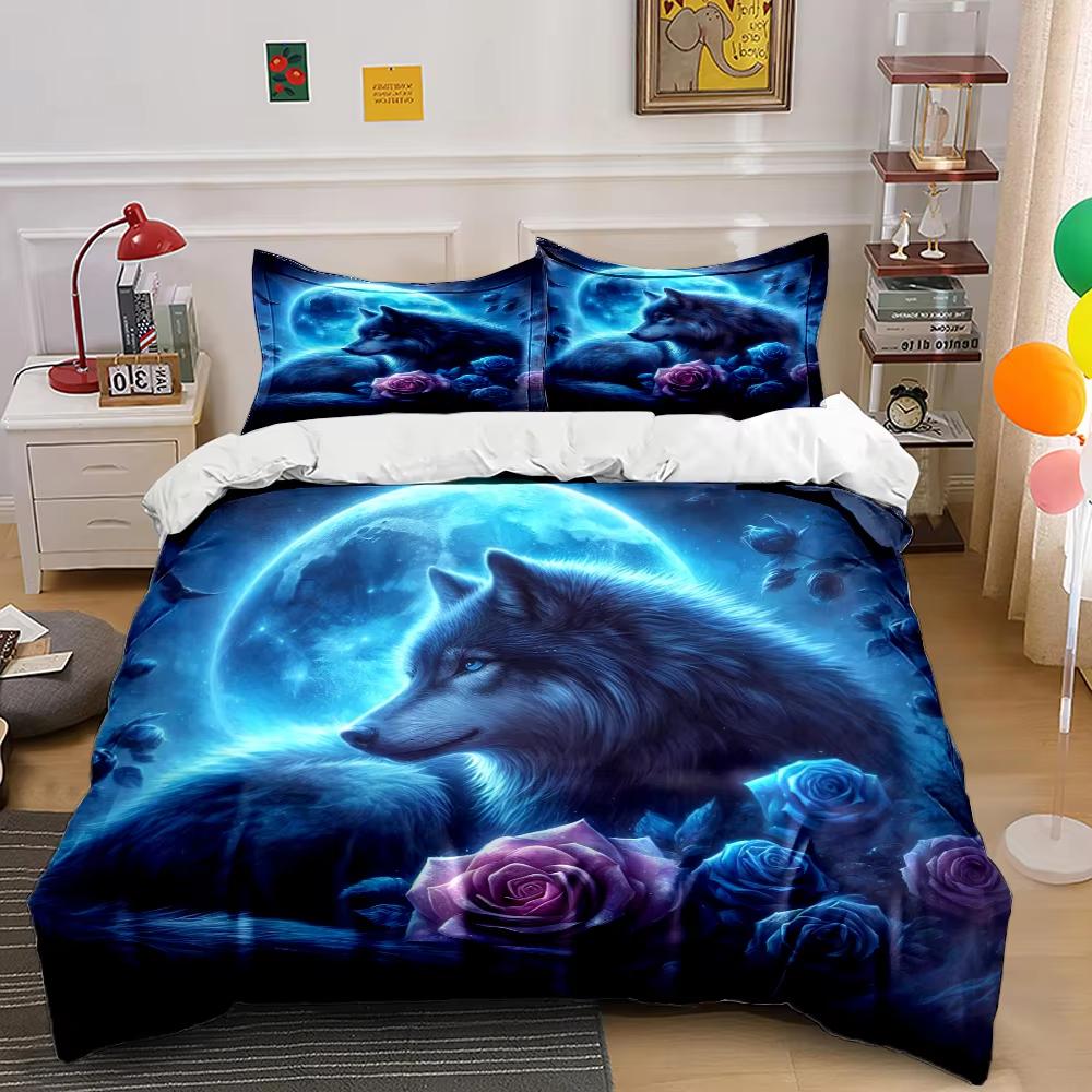 Wolf And Rose Print Duvet Cover Queen King Sports Lover Bedding Set Adult Kids Room Decor 3 Pcs With 2 Pillowcases No Quilt