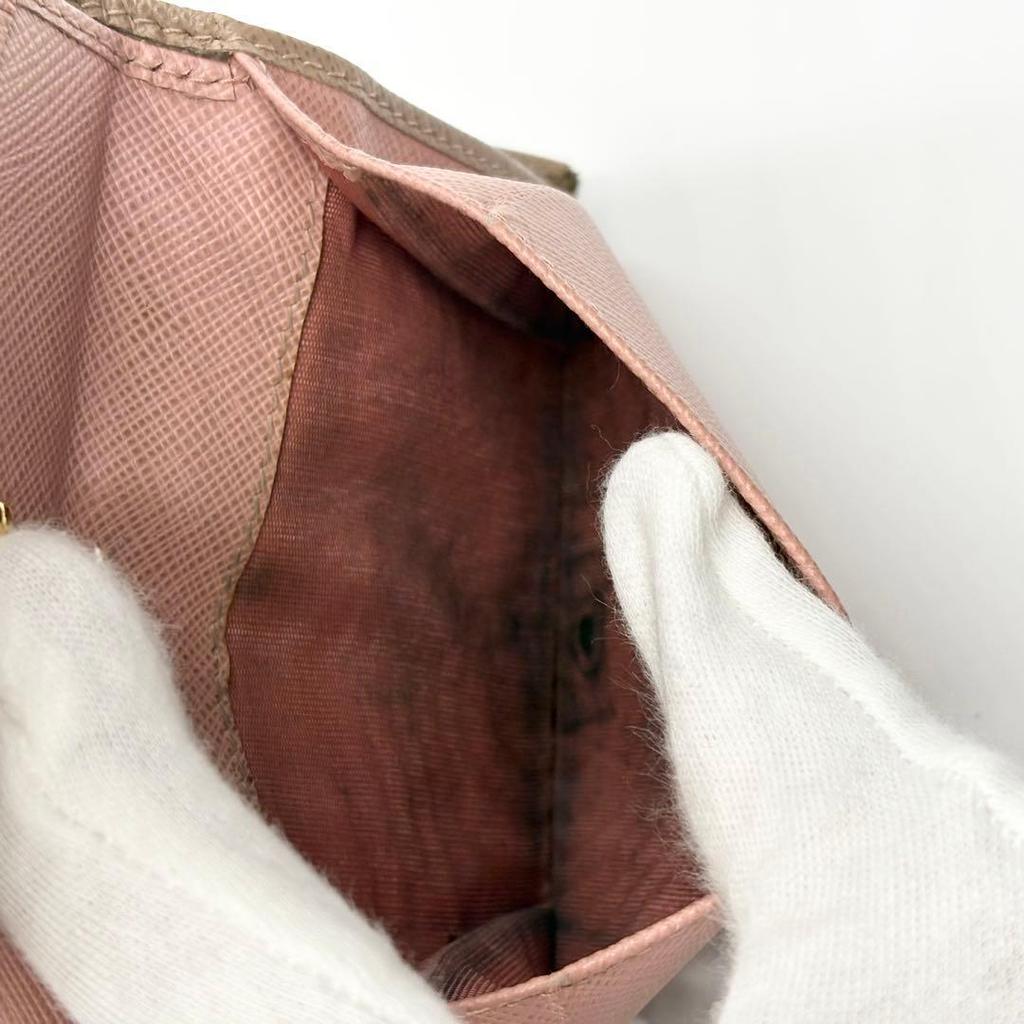 Used PRADA Prada Bifold Wallet Saffiano Pink Beige With Box