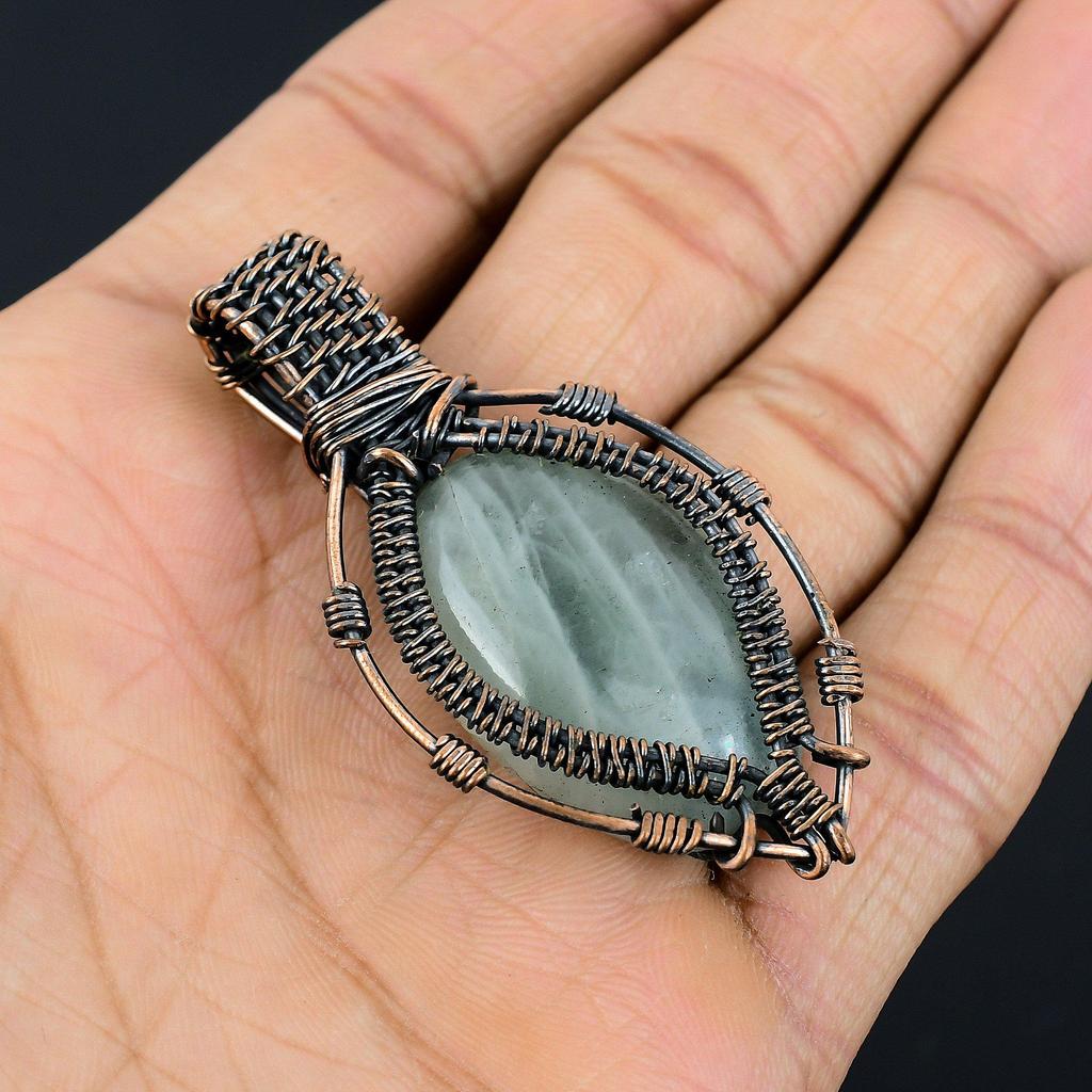 Подвеска Аквамарин 999 Медная проволока, Ручная работа Подвеска с драгоценным камнем, Подарки для жены Совершенно новая подвеска