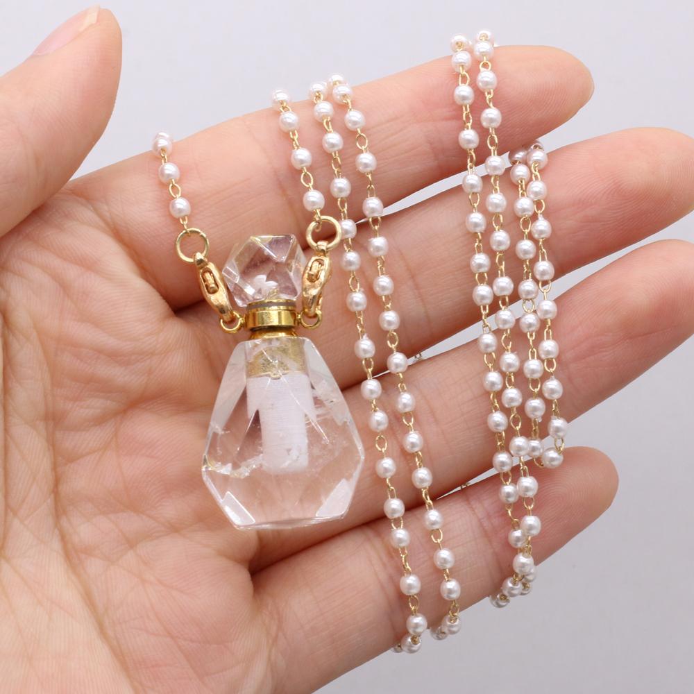 1 шт. модный натуральный камень прозрачный кварц флакон духов кулон жемчужная цепочка ожерелья для женщин свадебные украшения поставки