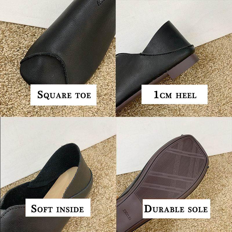 Мягкие кожаные туфли. Женские туфли с квадратной головкой. Легкие износостойкие противоскользящие осенние туфли на плоской подошве. Мягкая подошва. Легко носить. Однотонные универсальные туфли.