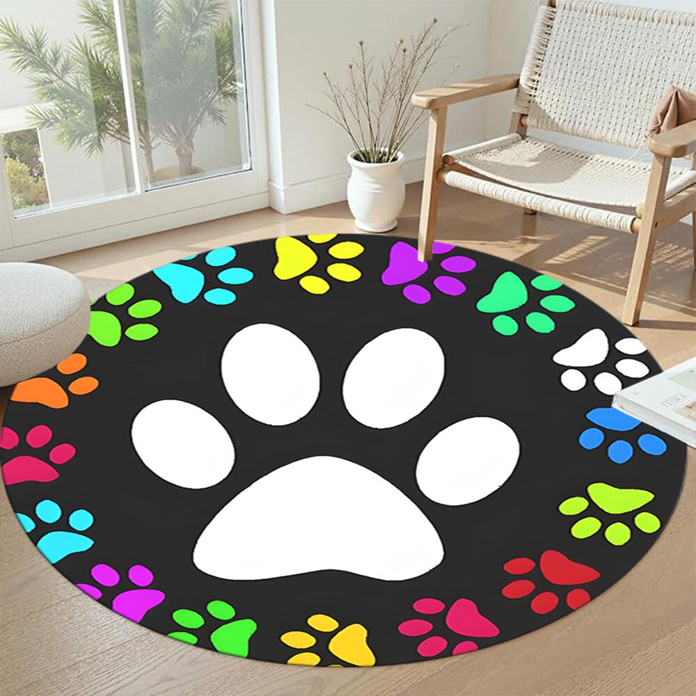 Pet Paw Prints Round Area Rug Perfect for Foyer Balcony Living Rooms Entryway Anti-slip Round Rug Office home decor Gift for Festivals