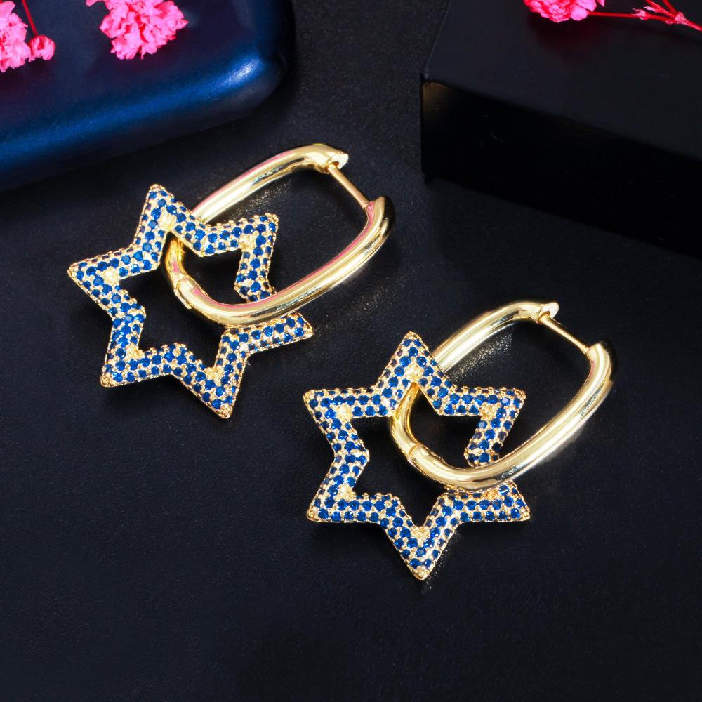 Хип-хоп женские серьги-сердечки с цветным цирконом, креативные серьги-кольца в виде пентаграммы