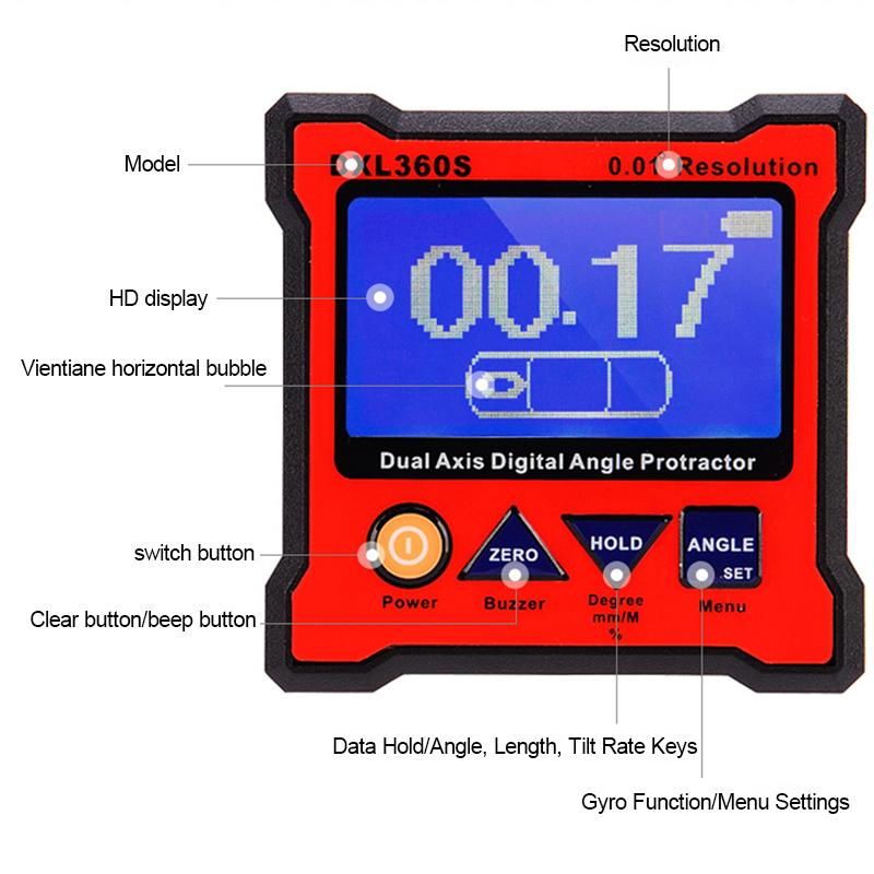 DXL360/S Высокоточный двухосевой инклинометр, цифровой угломер, уровнемер, угломер с 5-сторонним магнитным основанием