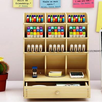 Деревянный держатель для ручек, органайзер для стола, офисный ящик для хранения большой вместимости с несколькими отделениями для канцелярских товаров и офисных принадлежностей