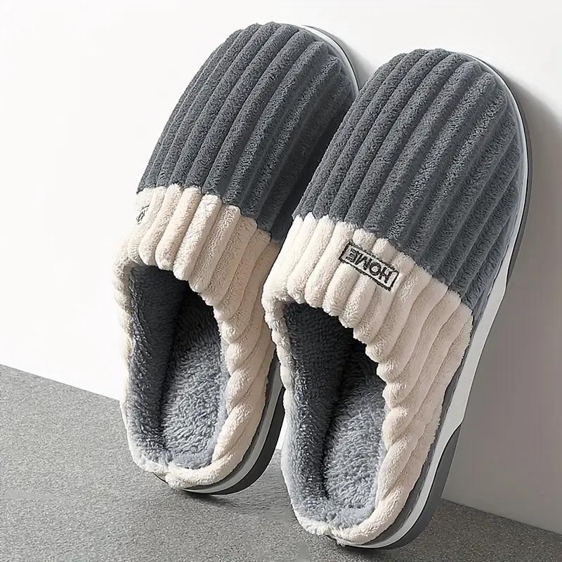 Home Cotton Slippers Women Winter Large Size Striped Plush Slippers Men Indoor Home Warm Cotton Slippers Men