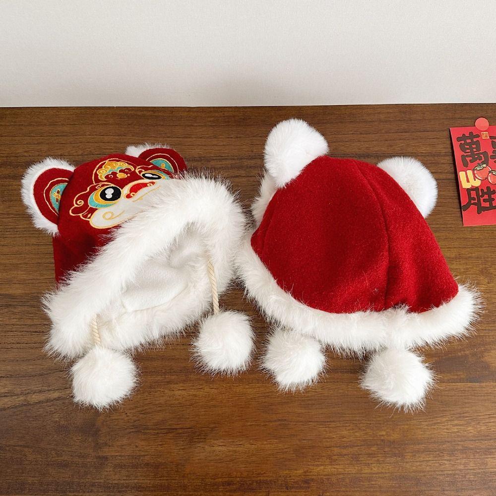 Thickened Children's Lion Dance Hat Ear Muffs Winter Warm Hat Fashion Plush Beanies Outdoor