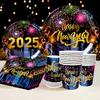 Новогодние украшения 2025 года, черно-золотая одноразовая посуда, бумажные салфетки, тарелка, чашка, скатерть для дома, товары для вечеринок с новым годом