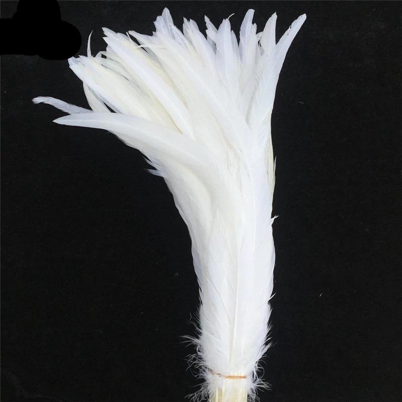 Top Quality 50 Pcs Pure White Rooster Tail Feather 30-35Cm 12-14Inch Natural Feathers Wedding Decoration Clothing Accessories