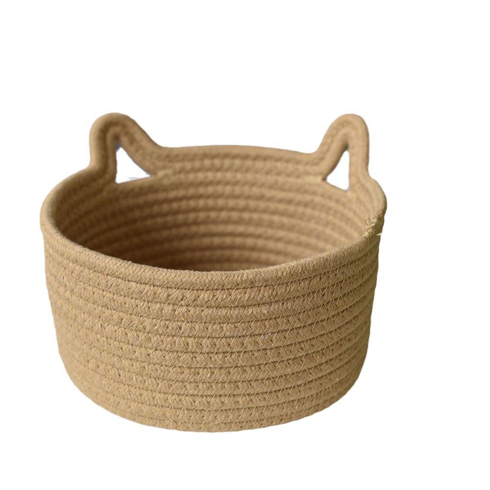 Round Cotton Rope Rattan Cat Ear Storage Basket