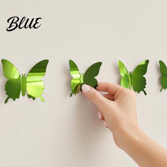 Блестящие зеркальные наклейки-бабочки 12 шт. Наклейки на стену DIY 3D наклейки