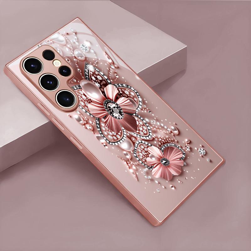 Чехол для телефона с блестками Rose Gold Jewel Bloom, розовый металлик, для Samsung A33/A34/A36/A42/A50/A51/A52/A53/A54/A55/A56/70 71 72, задняя крышка