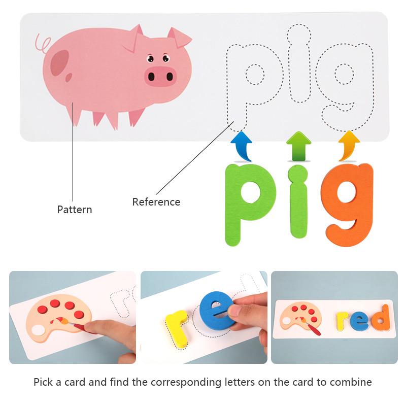 Wooden Alphabet Letter Learning Cards Word Spelling Practice Game Toy English Letters Spelling Card