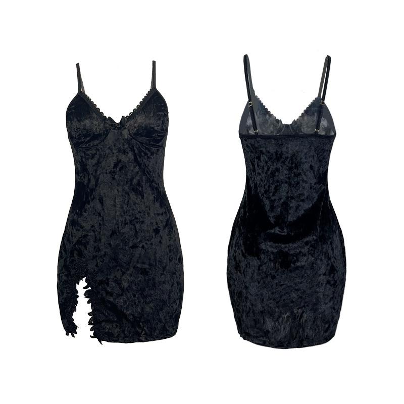 Новая бархатная сексуальная кружевная ночная рубашка с разрезом на подтяжках с открытой спиной, соблазнительная одежда, пижамы для женщин
