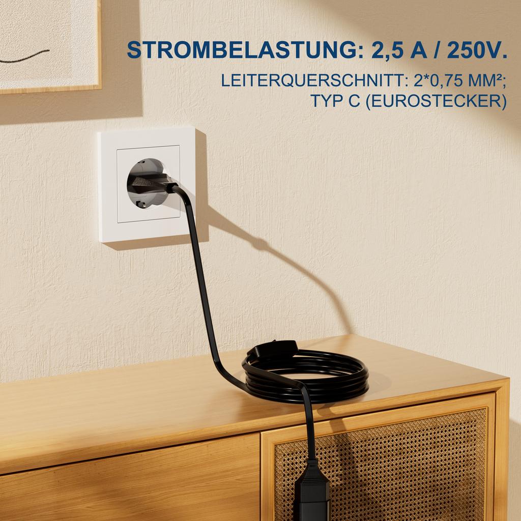 2Pcs Europea Male Plug To Female Socket Power Extension Cable with Switch, 2Prong Euro Plug 2m Extension Cord for PC Computer