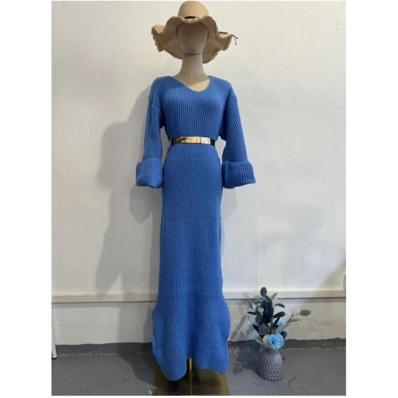 Женские осенние и зимние однотонные красивые трикотажные топы с длинным рукавом и V-образным вырезом облегающие платья