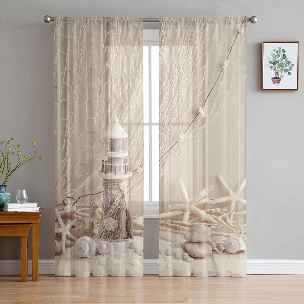 Marine Elements Lighthouse Vessel Sheer Curtains for Living Room Modern Voile Curtain Bedroom Tulle Curtains Window Drapes Decor