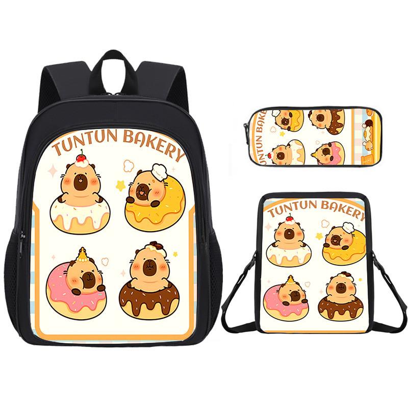 Capybara Educational Backpack Set With Large Capacity And Breathable Back Support