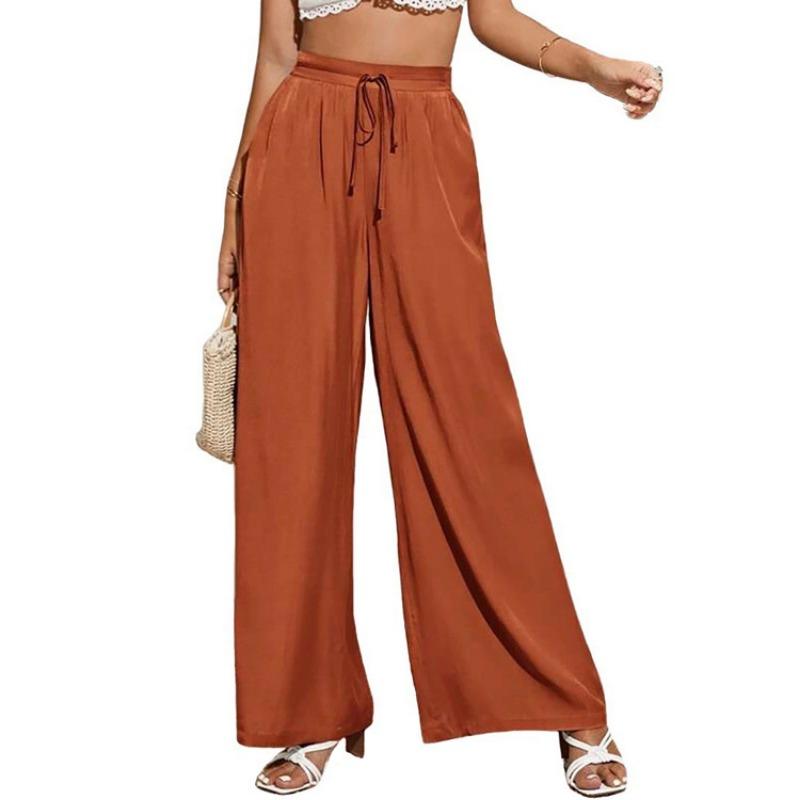 Summer Women's High Waist Casual Pants Solid Color Elastic Waist Strap Loose Wide Leg Pants for Women
